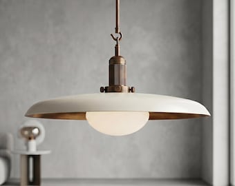 Antique Brass Pendant Light | Mid Century Drop Lamp | Brass Kitchen Island Hanging Light | Modern Dome Ceiling Pendant | Custom Drop Height