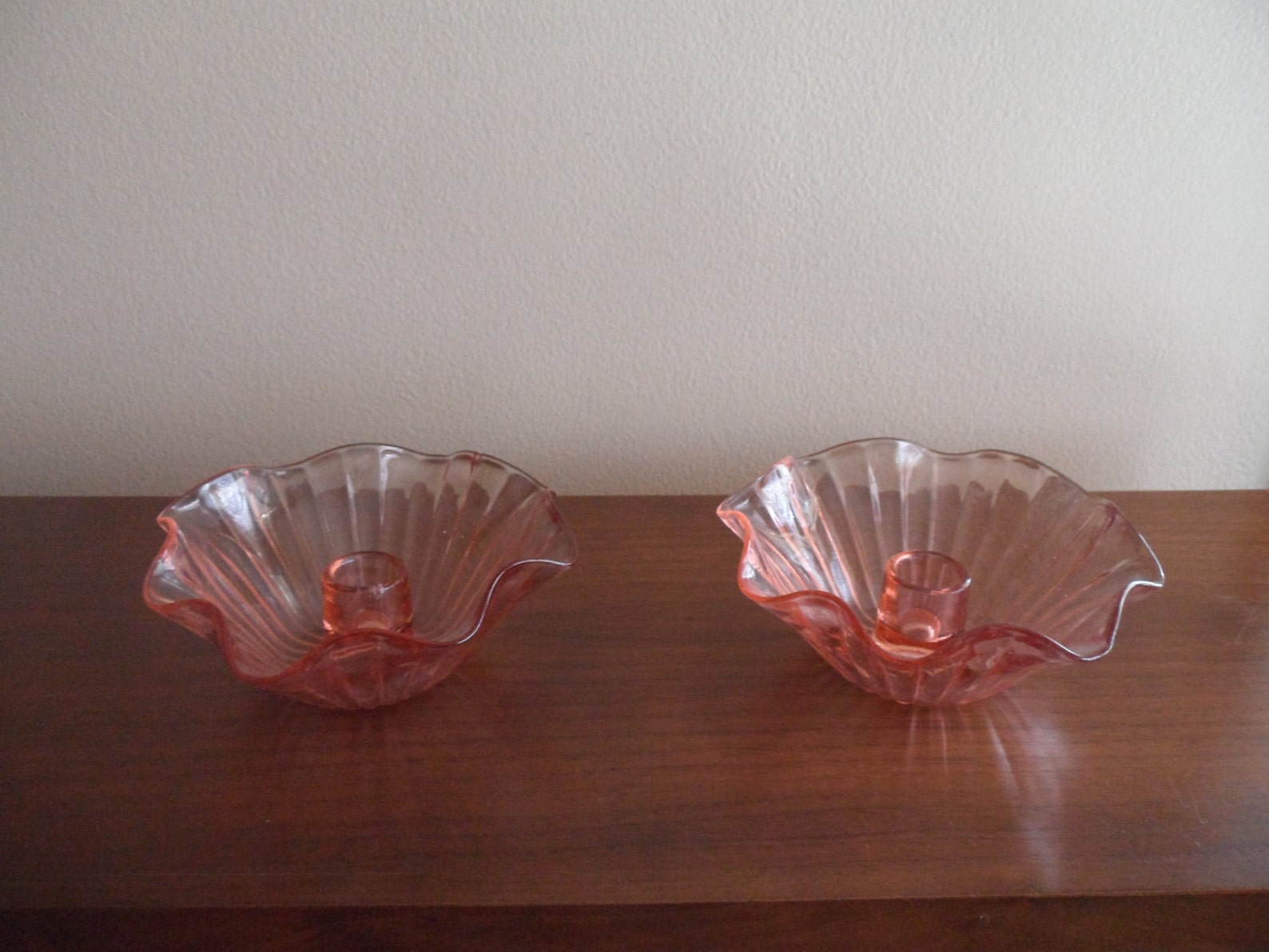 Vintage Pink Depression Era Glass Candle Holders Etsy