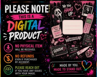 Funda personalizada para cuaderno, pegatina de vinilo mate (despegar y pegar), regreso a clases, útiles escolares personalizados, paquete espeluznante