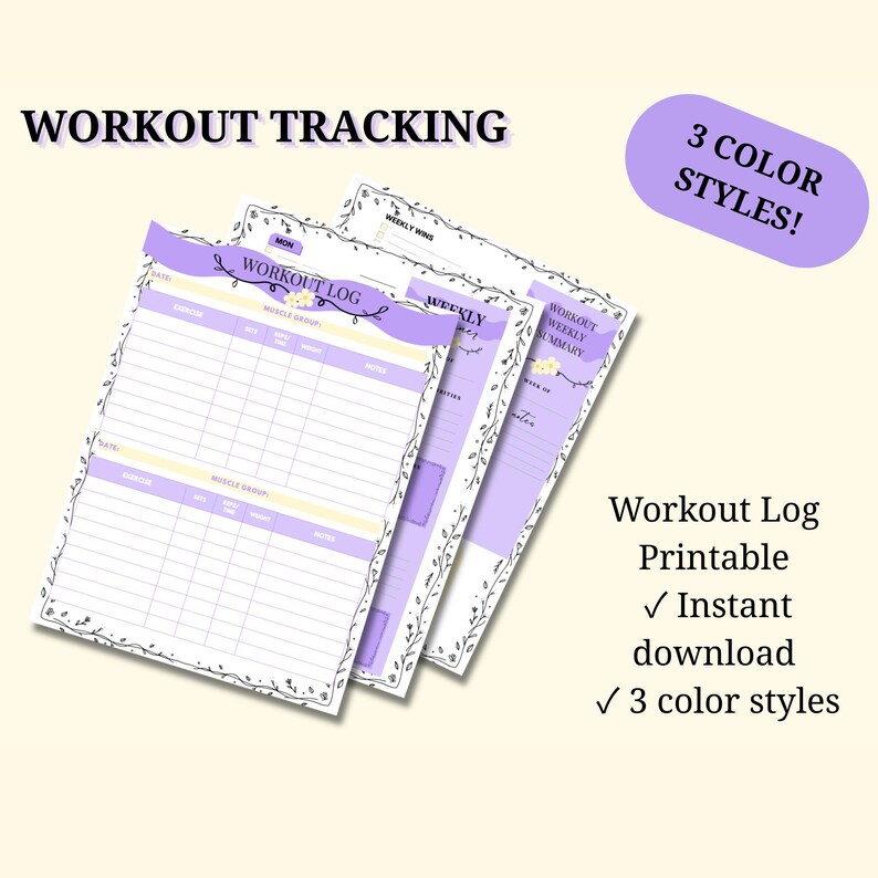 Workout Log Printable – Weekly Workout Tracker & Fitness Planner PDF - Etsy