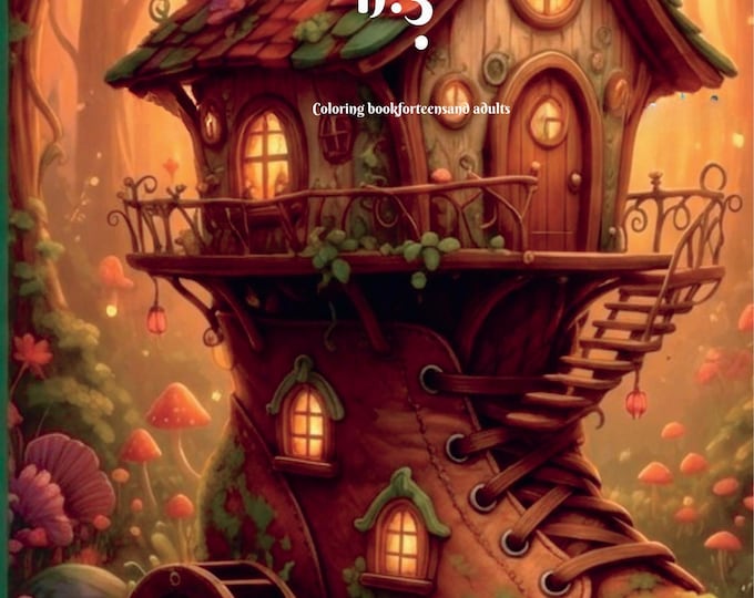 Featured listing image: Cute Fairy House coloring book for adult