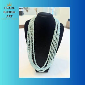 Multi Strand Aquamarine Necklace 300 Carat Gemstone, Ornate Ruby Tone Clasp