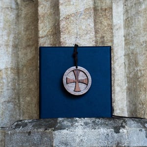 Templar Pendant Necklace in Solid Mahogany and Walnut, Handcrafted Templar Cross, Christian Knights Symbol