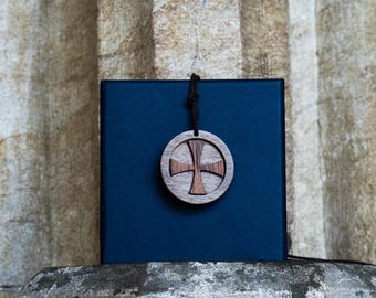 Templar Pendant Necklace in Solid Mahogany and Walnut, Handcrafted Templar Cross, Christian Knights Symbol