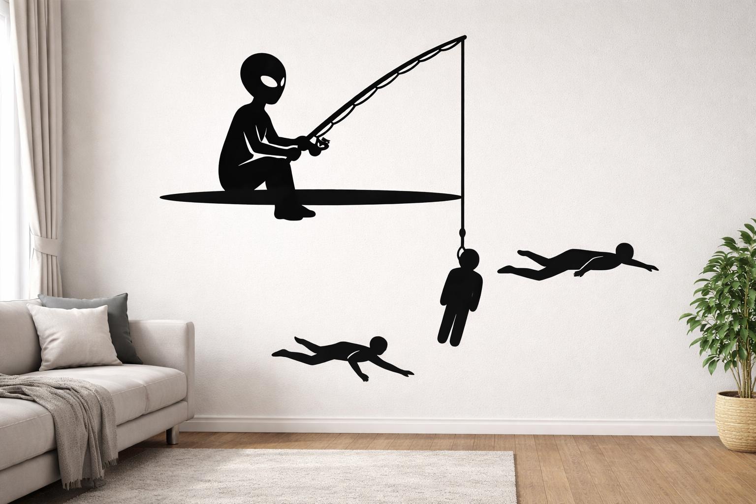 Alien Fishing Humans Vector SVG Laser Cut File, Lightburn, DXF - Dark ...