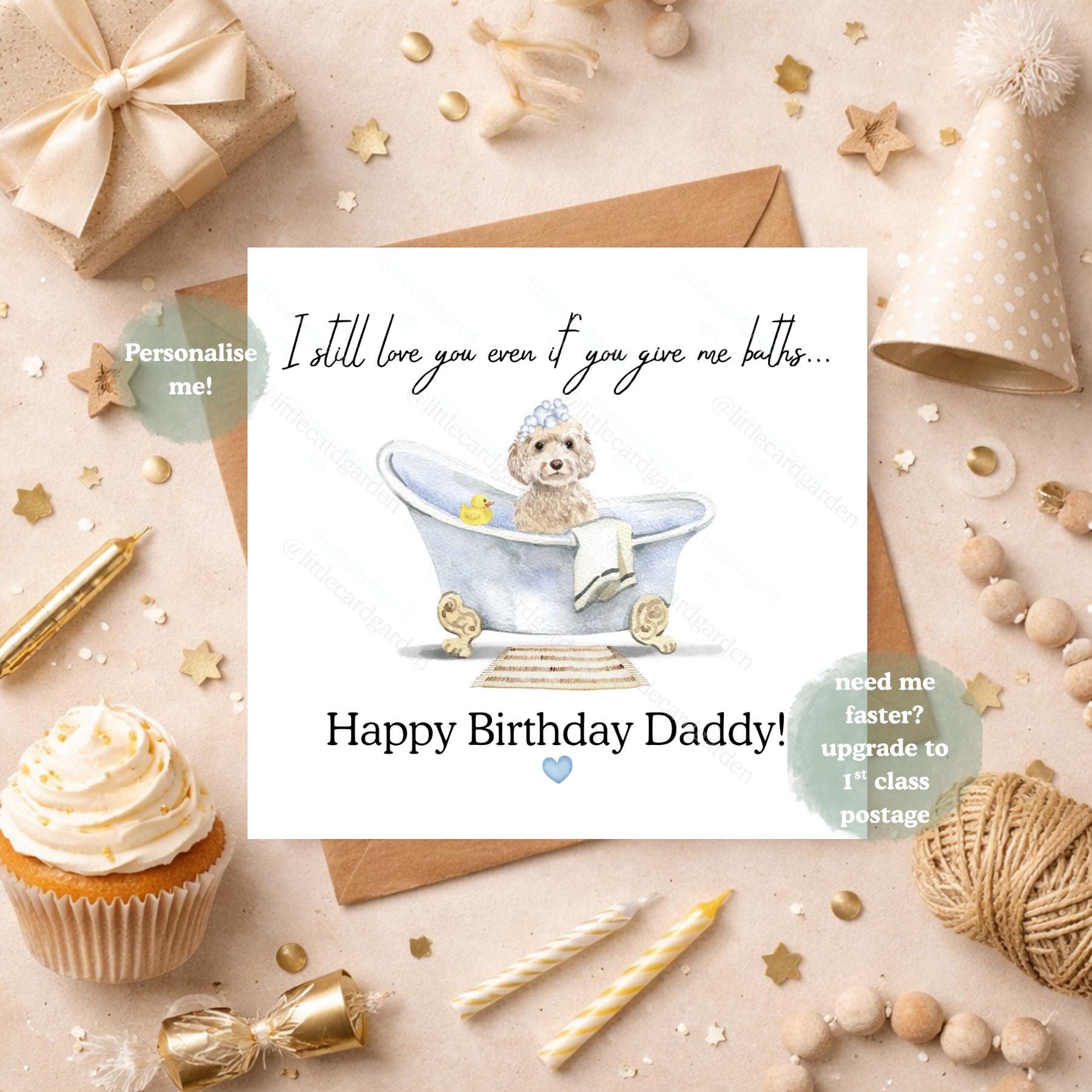 Funny Dog Birthday Card for Dad, From the Dog Card, Cute Puppy Bath ...
