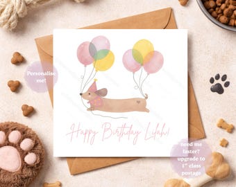 Funny Dog Birthday Card, Personalised Daschund Birthday Card, Dog Birthday Card, Cute Pet Lover Card, Sausage Dog Daschund