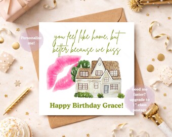 Romantic Funny You’re like home but we kiss Birthday Card for Girlfriend or Boyfriend, Birthday Card, Personalised Partner Birthday Card Pun