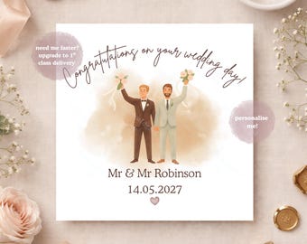 Luxury Same-Sex Personalised Wedding Card, Personalised Mr & Mr Wedding Card, Elegant Congratulations Card, Gay Wedding Card