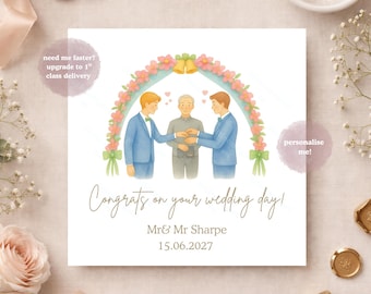 Personalised Wedding Card – Mr and Mr Wedding Congratulations Card, Custom Names & Date Same Sex Wedding Card