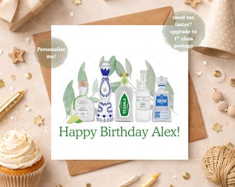 Personalised Tequila Birthday Card – Funny Alcohol Birthday Card for Him or Her Martini Cocktail Green Neutral Birthday Card