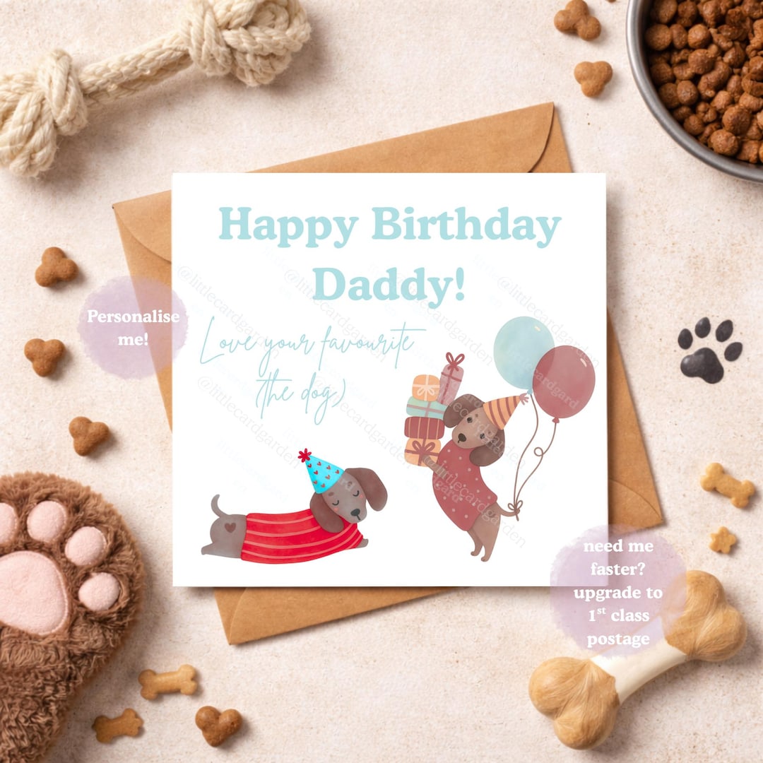 Funny Dog Birthday Card for Dad, Personalised Daddy Birthday Card, From ...