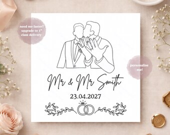 Luxury Mr & Mr Wedding Card, Personalised Minimalist Wedding Card, Elegant Same-Sex Wedding Keepsake, Gay Wedding Celebration Ceremony Card