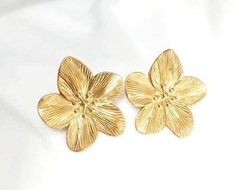 Brincos de flor modernos em aço inoxidável dourado