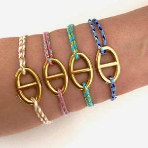 Bracelet maille marine en acier inoxydable couleur or, cordon coloré ajustable tendance