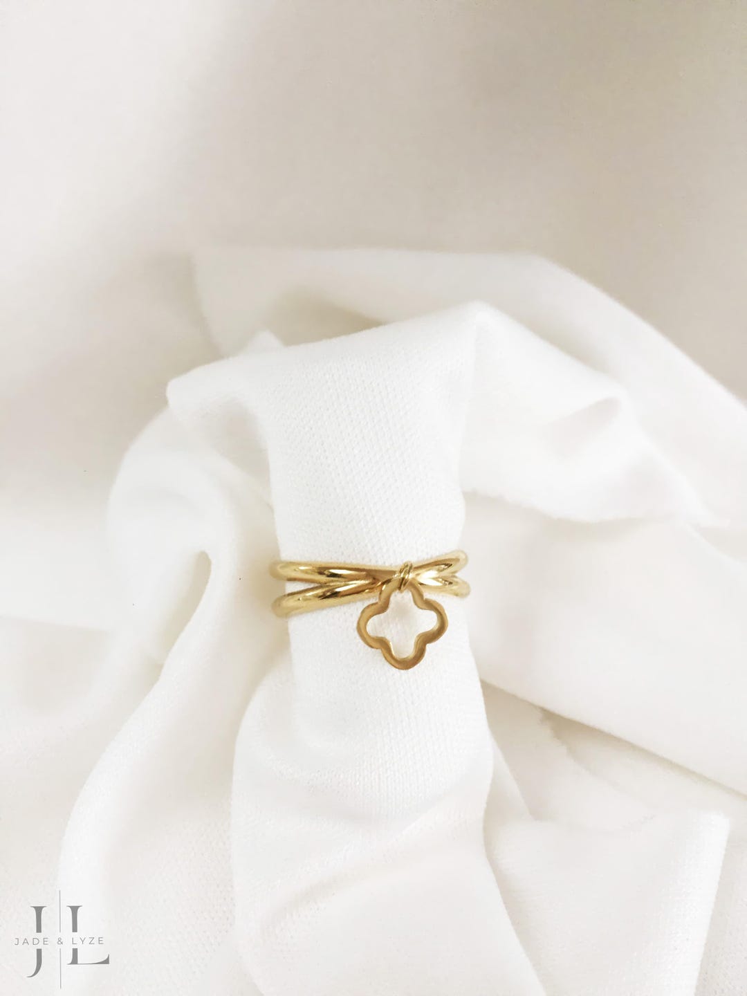 Adjustable Gold-tone Stainless Steel Clover Charm Ring - Etsy