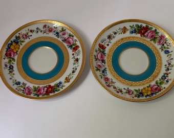 Antique French Limoges Reizenstein Turquoise, Gold & Floral Porcelain Tea Saucer