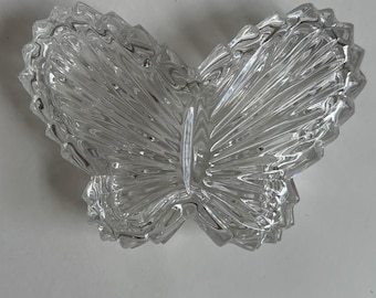 Vintage Cut Crystal Butterfly Lidded Trinket or Ring Dish