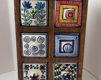 Mangowood Spice Cabinet with Ceramic Drawers
