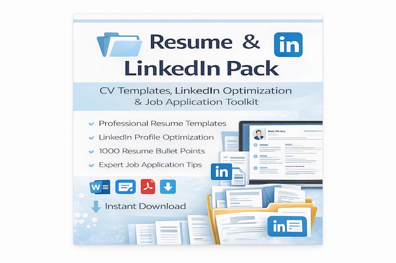 Resume & Linkedin Pack | CV Templates, Optimization Toolkit (digital ...