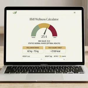 Web-app esthetische BMI-wellnesscalculator | Interactieve digitale gezondheidstracker en fitnessdashboard | Sjabloon voor Clean React Vite-broncode