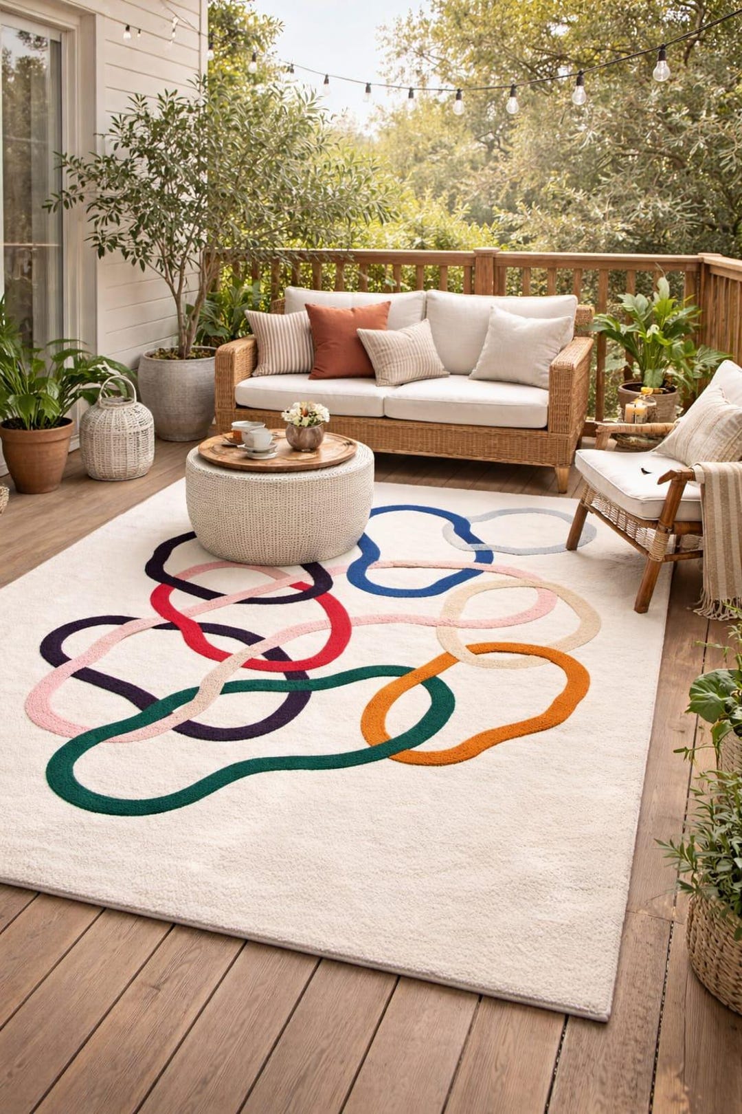 Modern Abstract Outdoor Rug - Colorful Interlocking Loop Design Area ...