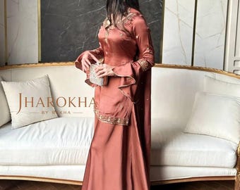 Women Designer Silk Embroidered Salwar kameez with Sharara Kurti Palazzo & Dupatta Set For Girls Partywear