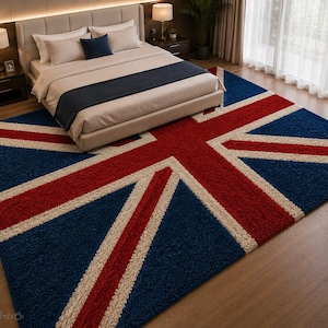 Union Jack Hand Tufted Rug, British Flag Area Rug, UK Flag Carpet, Handmade Wool Rug, Living Room Decor