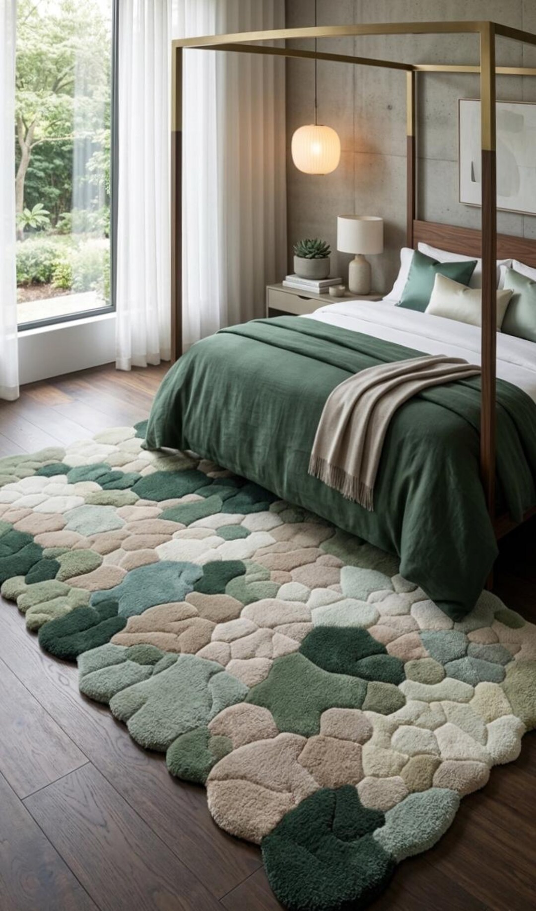 Handmade Moss Green Cobblestone Rug – 3D Textured Woolen Carpet for ...