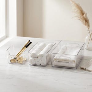 Transparent Acrylic Storage Bin, Clear Plastic Drawer Organizer, Minimalist Desk Tray, Modern Office Container