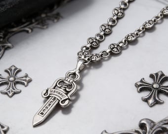 Collier pendentif petit poignard classique en argent 925, style punk gothique, bijoux unisexe, cadeaux de Pâques/anniversaire/vacances