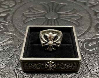 Bague fleur croix classique en argent sterling 925 vintage Bijoux design gothique Bagues unisexes Cadeaux de vacances