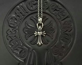 Collier pendentif croix coeur et vigne en argent sterling vintage classique, design gothique, style punk, bijoux unisexe, cadeaux de vacances