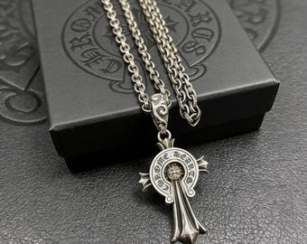 Collier pendentif croix fer à cheval classique en argent 925, conception de bijoux punk gothique, cadeaux de vacances pour les amis et la famille