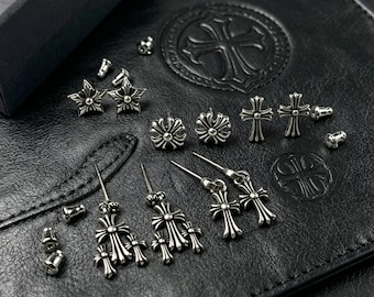 Boucles d'oreilles en argent sterling 925 vintage avec pendentif croix classique, design punk gothique, cadeaux de fête et de vacances