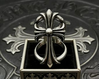 Bague creuse classique en argent sterling 925 avec grande croix, design gothique punk, décoration de style urbain, cadeaux de vacances