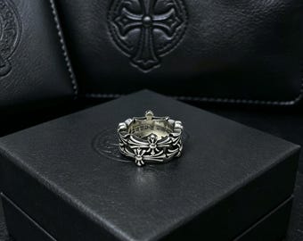Bague double croix horizontale horizontale classique de style cimetière en argent sterling 925, style unisexe, design gothique, cadeaux de fête et de vacances