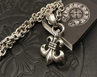 CH Collier pendentif fleur de lys en argent 925 vintage collier fer à cheval classique vintage Collier unisexe design punk gothique Cadeaux de vacances
