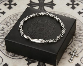 CH Dans la boîte Bracelet tendance en argent 925 vintage classique Croix fleur Bracelet design gothique punk Cadeaux de vacances/d'anniversaire