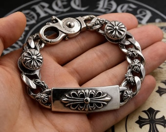 Bracelet épais vintage classique pour hommes en argent sterling 925, punk gothique, cadeau de Pâques pour père/petit ami