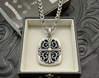 Pendentif bouclier gothique classique vintage en argent sterling 925, collier croix en filigrane de vigne, cadeaux de vacances