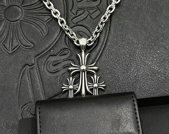 Collier crucifix classique triple croix en argent sterling 925, collier à lettres, design gothique punk, décoration de style urbain