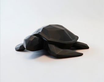 Turtle Sculpture Low Poly Decor Sea 3D Print Animal Figurine Modern Gift Living Room Black