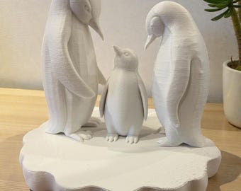 Penguin Family Sculpture Ice Floe Decoration 3D Print Gift Parent Child Winter Living Room