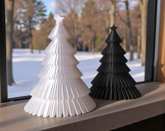 Weihnachtsbaum Deko 2er Set – moderne gerippte Tannenbäume mit Stern | Weihnachtsdeko | 3D Druck