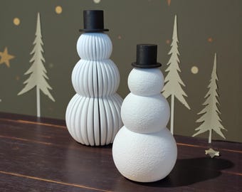 Schneemann Deko modern – Weihnachtsdeko mit Zylinder | Gerippt, Strukturiert oder 2er Set | 3D Druck
