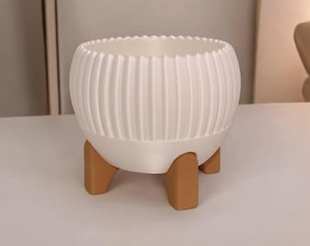 Modern ribbed plant pot, mid-century 3D printed flower pot, decorative living room gift