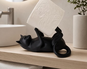 Toilettenpapierhalter Katze – witziger Klorollenhalter als Bad Deko, liegende Katzenfigur für WC, Gäste-WC und Badezimmer
