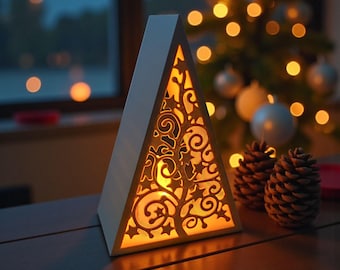 Weihnachtsbaum Laterne – LED Teelicht Deko | Pyramiden Windlicht mit Ornament | Weihnachtsdeko 3D Druck