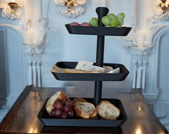 Modern 3-tier rectangular minimalist serving tray for finger food and snacks, kitchen and decoration